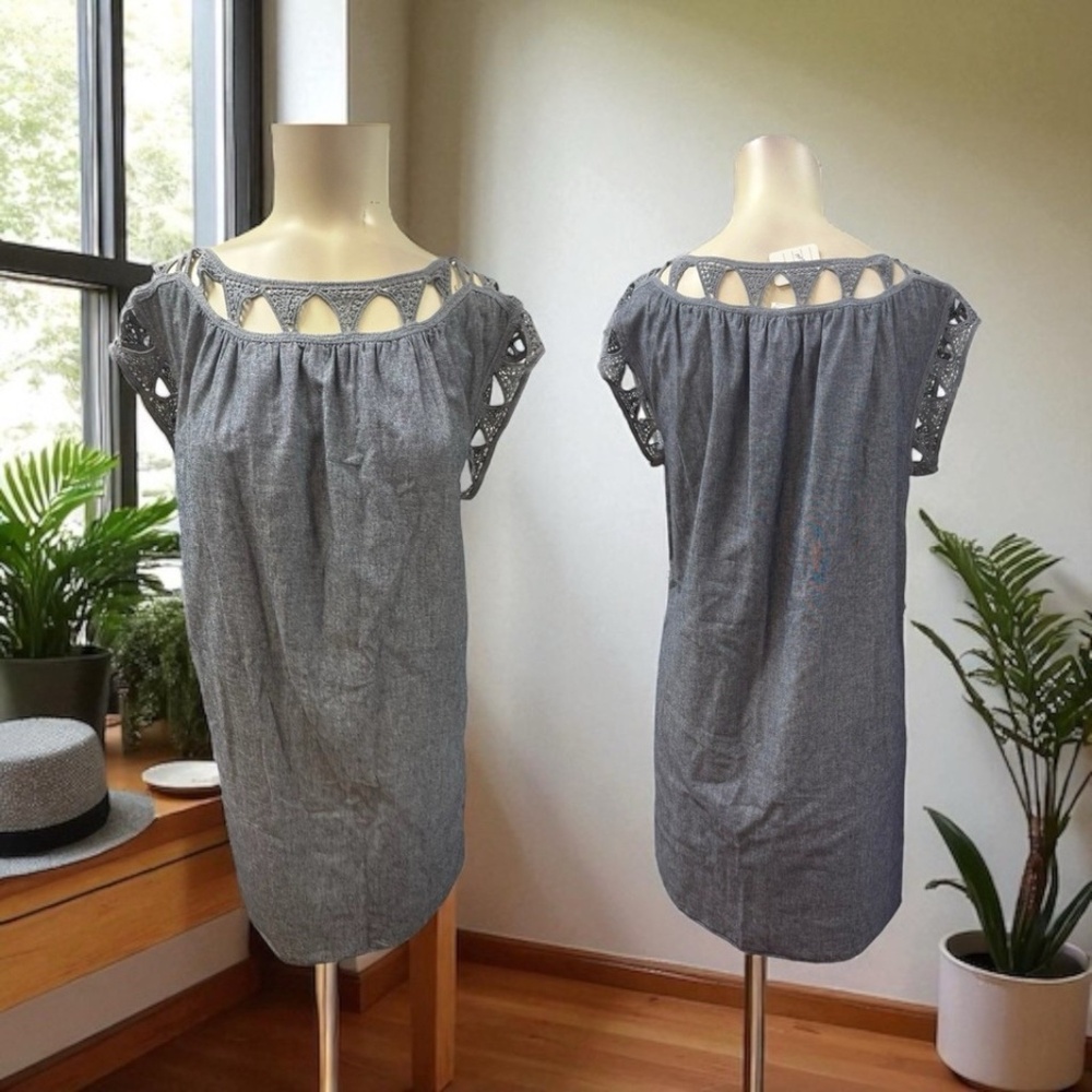 M.S.S.P, Woman, Casual Dress, Gray, Size M, Short Sleeve, Short, Tissue,Cotton.!